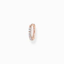 Hot Créoleunique blanche pierres or rose Femme Créoles|Placage Or Rose 18 Carats - Argent 925