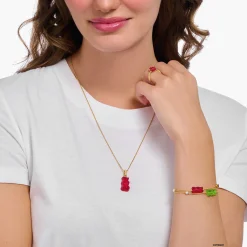 Flash Sale Grande breloque Ours d’or rouge avec pierres, dorée Femme Pendentifs|Placage Or 18 Carats - Argent 925