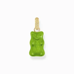 Sale Grande breloque Ours d’or vert avec pierres, dorée Femme Pendentifs|Placage Or 18 Carats - Argent 925