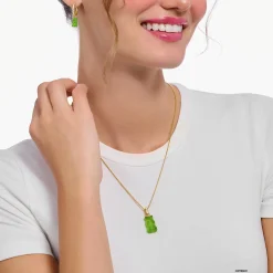 Sale Grande breloque Ours d’or vert avec pierres, dorée Femme Pendentifs|Placage Or 18 Carats - Argent 925