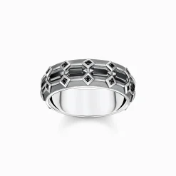 Cheap Large bague écailles de crocodile, argent noirci et gemmes noires Femme Bagues|Bagues