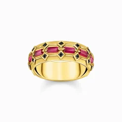 Store Large bague écailles de crocodile dorée ornée de gemmes rouges Femme Bagues|Placage Or 18 Carats - Argent 925