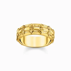 New Large bague écailles de crocodile dorée Femme Bagues|Placage Or 18 Carats - Argent 925