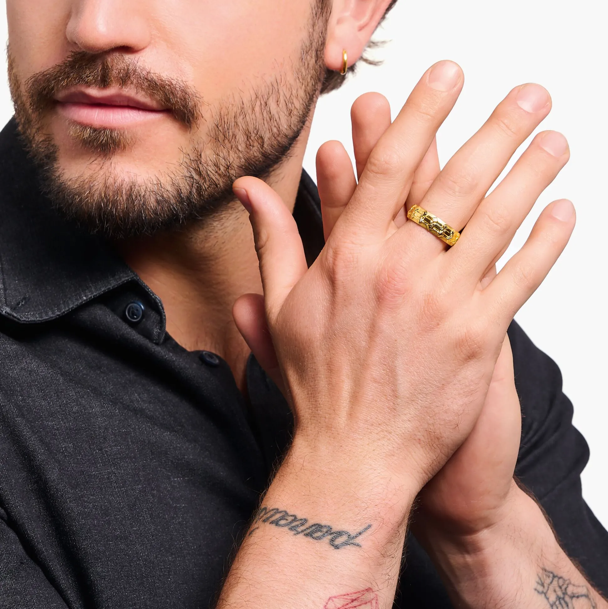 New Large bague écailles de crocodile dorée Femme Bagues|Placage Or 18 Carats - Argent 925