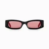 New Lunettes de soleil Kim étroite rectangulaire rouge foncé Femme Lunettes De Soleil|Lunettes De Soleil