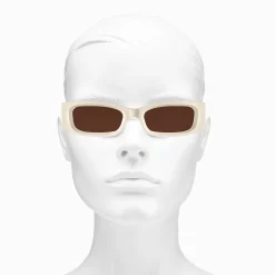 Clearance Lunettes de soleil Kim étroite rectangulaire beige Femme Lunettes De Soleil