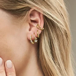 Best Sale Manchette d’oreille unique double billes d'or Femme Créoles|Manchettes D'oreilles