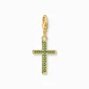 Store Membre Breloque Charm croix ornée de gemmes vertes dorée Femme Charms|Charms