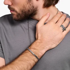 Discount Mince bracelet rigide écailles de crocodile, argent noirci Femme Joncs Et Manchettes|Joncs Et Manchettes