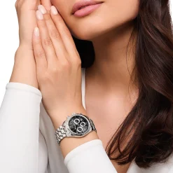 Hot Montre DivineChrono, placage argenté et cadran noir Femme Montres|Montres Pour Femmes