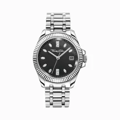 Outlet Montre pour femme Divine Silver avec cadran noir et pierres blanches argent Femme Montres|Montres Pour Femmes