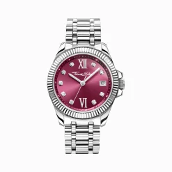 Online Montre pour femme Divine Burgundy avec cadran bordeaux et pierres blanches argent Femme Montres|Montres Pour Femmes