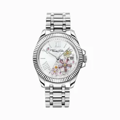 Shop Montre pour femme fleurs en pierres pastel argenté Femme Montres|Montres Pour Femmes