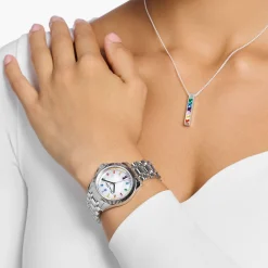 Hot Montre pour femmes DivineRainbow, placage argenté et gemmes multicolores. Femme Montres|Montres Pour Femmes