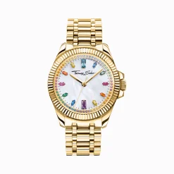 Hot Montre pour femmes DivineRainbow, placage doré et gemmes multicolores Femme Montres|Montres Pour Femmes
