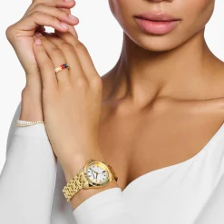 Hot Montre pour femmes DivineRainbow, placage doré et gemmes multicolores Femme Montres|Montres Pour Femmes