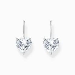 Outlet Pendants d’oreilles avec cœur en zircone blanche, argent Femme Boucles D'oreilles