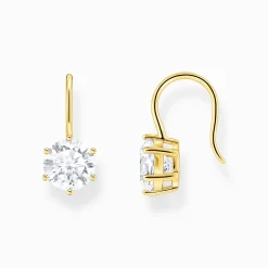 Clearance Pendants d’oreilles avec grande zircone blanche, dorés Femme Boucles D'oreilles|Placage Or 18 Carats - Argent 925