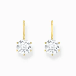 Clearance Pendants d’oreilles avec grande zircone blanche, dorés Femme Boucles D'oreilles|Placage Or 18 Carats - Argent 925