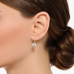 Clearance Pendants d’oreilles avec grande zircone blanche, dorés Femme Boucles D'oreilles|Placage Or 18 Carats - Argent 925