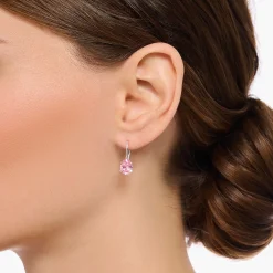 Best Pendants d’oreilles avec goutte en zircone rose, argent Femme Boucles D'oreilles|Argent 925