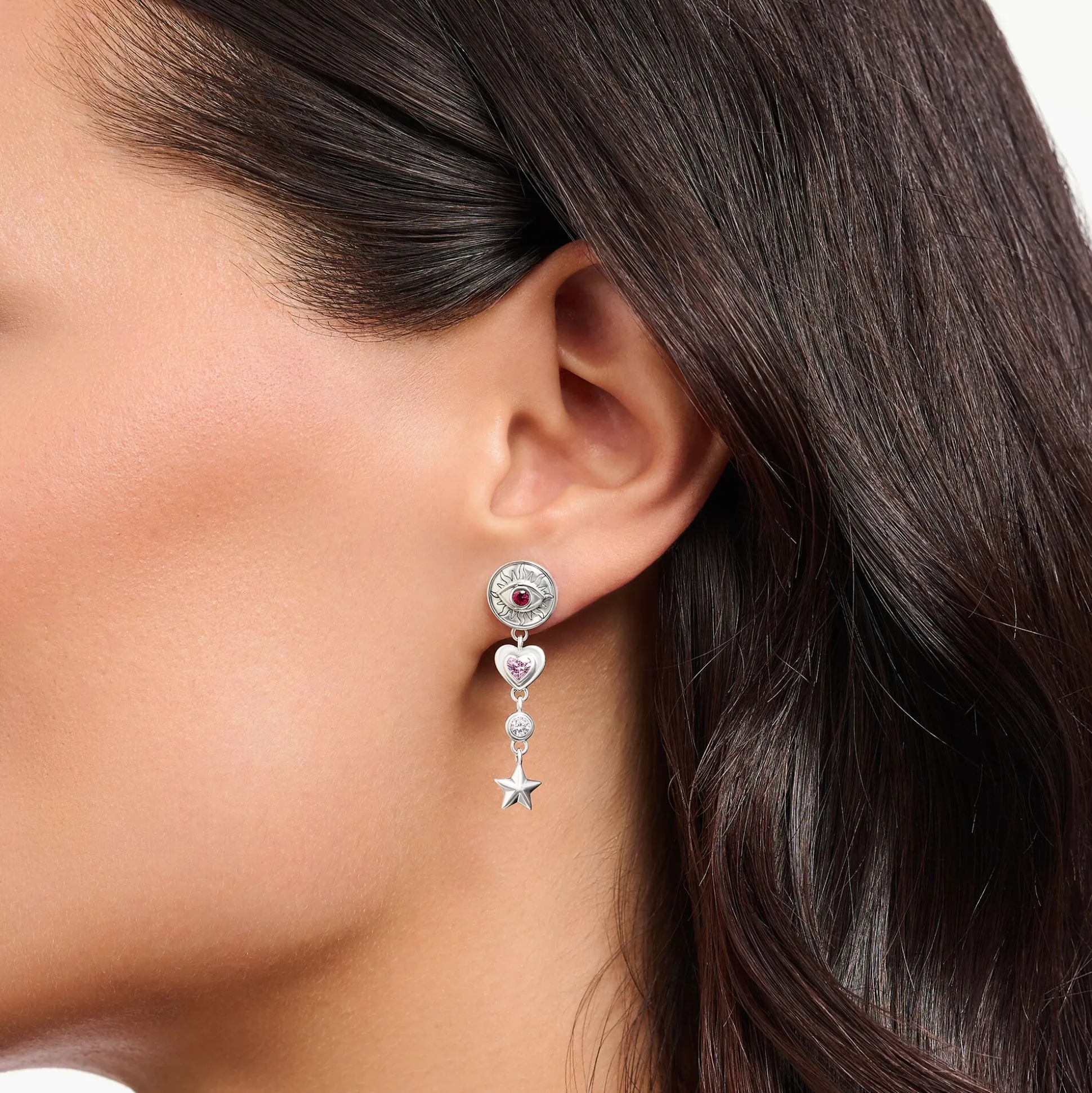 Sale Pendants d’oreilles talismans cosmiques pierres argent noirci Femme Boucles D'oreilles