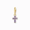 Outlet Pendentif Charm croix plaqué or avec pierres violettes Femme Charms|Charms
