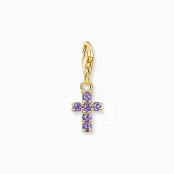 Outlet Pendentif Charm croix plaqué or avec pierres violettes Femme Charms|Charms