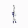 New Pendentif Charm en forme de deux skis avec pendentif flocon en argent Femme Charms|Charms