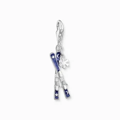 New Pendentif Charm en forme de deux skis avec pendentif flocon en argent Femme Charms|Charms