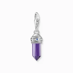 Cheap Pendentif Charm hexagone avec imitation améthyste en argent noirci Femme Charms|Charms