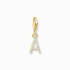New Pendentif Charm lettre A avec pierres blanches plaqué or Femme Charms|Charms