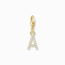 New Pendentif Charm lettre A avec pierres blanches plaqué or Femme Charms|Charms