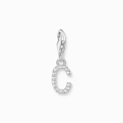 Hot Pendentif Charm lettre C avec pierres blanches argent Femme Charms|Charms