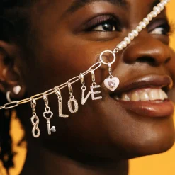 Online Pendentif Charm lettre E avec pierres blanches argent Femme Charms|Charms