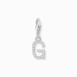 Store Pendentif Charm lettre G avec pierres blanches argent Femme Charms|Charms