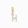 Outlet Pendentif Charm lettre H avec pierres blanches plaqué or Femme Placage Or 18 Carats - Argent 925