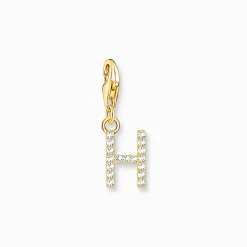 Outlet Pendentif Charm lettre H avec pierres blanches plaqué or Femme Placage Or 18 Carats - Argent 925