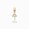 Shop Pendentif Charm lettre I avec pierres blanches plaqué or Femme Placage Or 18 Carats - Argent 925