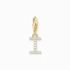 Shop Pendentif Charm lettre I avec pierres blanches plaqué or Femme Placage Or 18 Carats - Argent 925