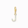 Fashion Pendentif Charm lettre J avec pierres blanches plaqué or Femme Placage Or 18 Carats - Argent 925