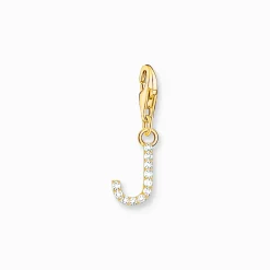 Fashion Pendentif Charm lettre J avec pierres blanches plaqué or Femme Placage Or 18 Carats - Argent 925
