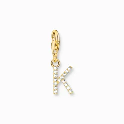 New Pendentif Charm lettre K avec pierres blanches plaqué or Femme Placage Or 18 Carats - Argent 925