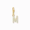 Online Pendentif Charm lettre M avec pierres blanches plaqué or Femme Charms|Charms