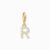 Discount Pendentif Charm lettre R avec pierres blanches plaqué or Femme Placage Or 18 Carats - Argent 925