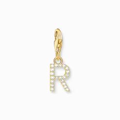 Discount Pendentif Charm lettre R avec pierres blanches plaqué or Femme Placage Or 18 Carats - Argent 925