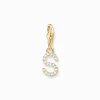 Shop Pendentif Charm lettre S avec pierres blanches plaqué or Femme Placage Or 18 Carats - Argent 925