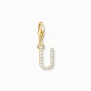 Store Pendentif Charm lettre U avec pierres blanches plaqué or Femme Placage Or 18 Carats - Argent 925