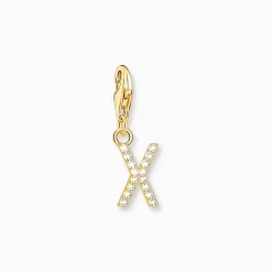 Shop Pendentif Charm lettre X avec pierres blanches plaqué or Femme Placage Or 18 Carats - Argent 925