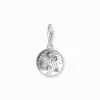 Fashion Pendentif Charm rond avec igloo, gravure et sertissage de pierres en argent Femme Charms|Charms